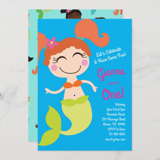Mermaid Birthday Party  Invitation (Front/Back)