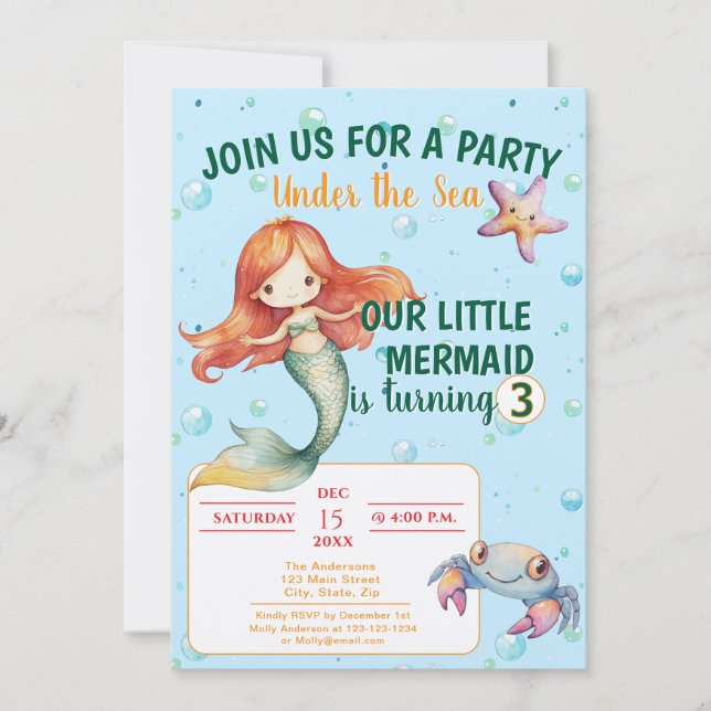Mermaid Birthday Party Invitation (Front)