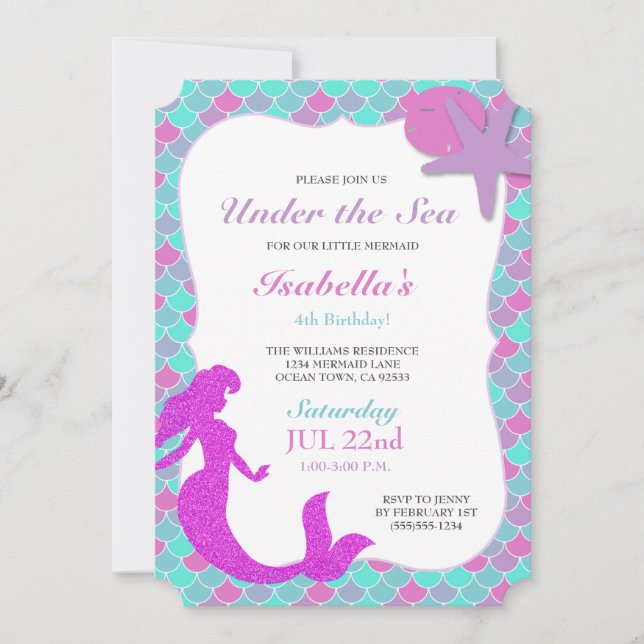 Mermaid Birthday Party Invitation (Front)