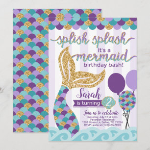 Mermaid Birthday Party Invitation Invite