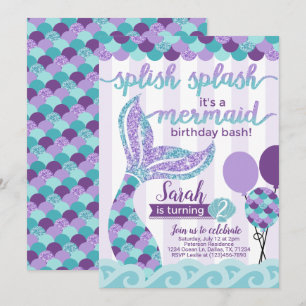 Mermaid Birthday Party Invitation Invite