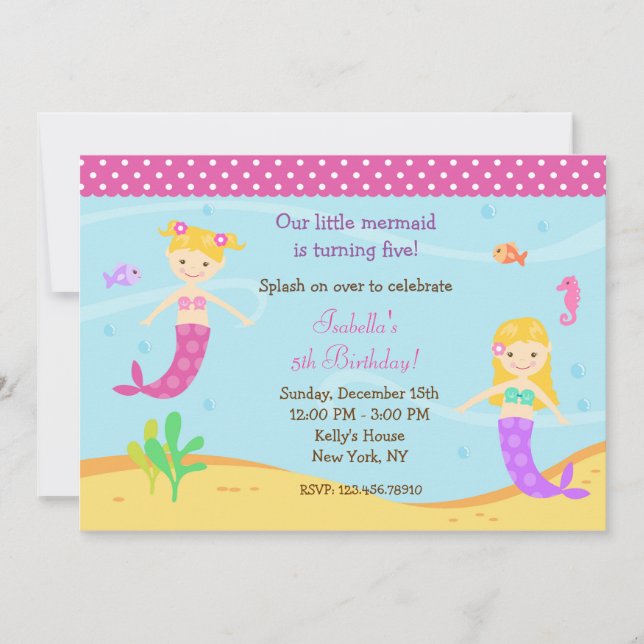 Mermaid Birthday Party Invitations (Front)