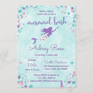 Mermaid Birthday Party Invitations - Mermaid Bash