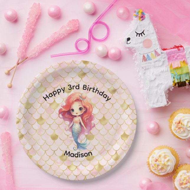 Mermaid Birthday Party Little Girls  Paper Plate (Party)