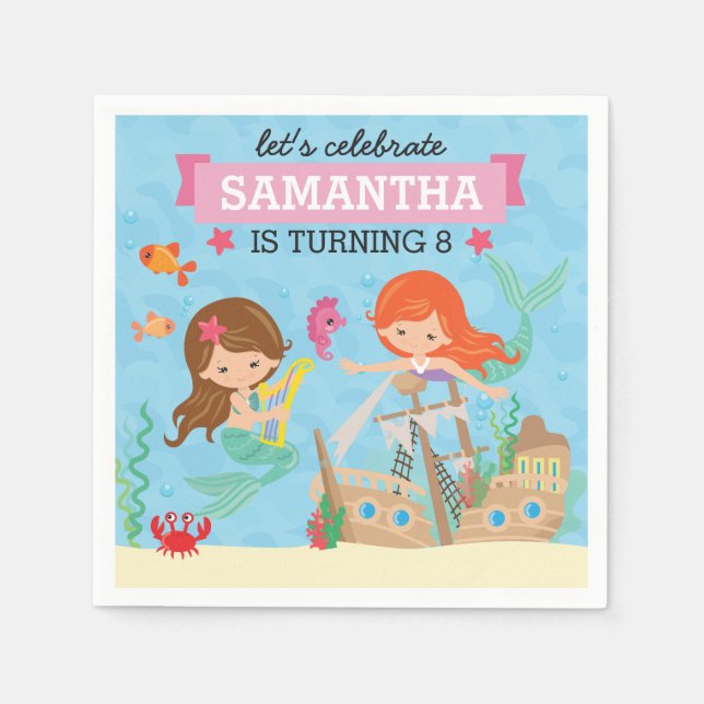 Mermaid Birthday Party Napkin (Front)