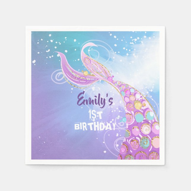 Mermaid Birthday Party Napkin (Front)