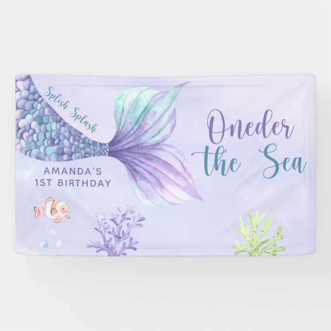 Mermaid Birthday Party Oneder The Sea Mermaid Banner (Horizontal)