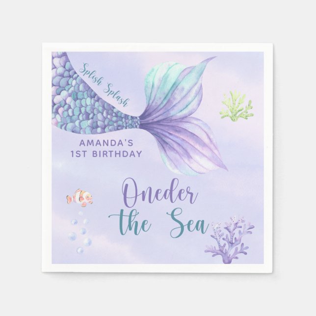 Mermaid Birthday Party Oneder The Sea Mermaid Napkin (Front)