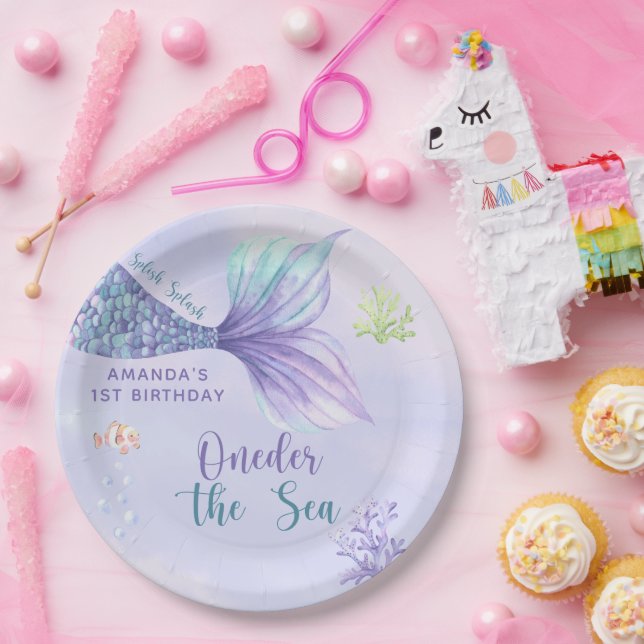 Mermaid Birthday Party Oneder The Sea Mermaid Paper Plate (Party)