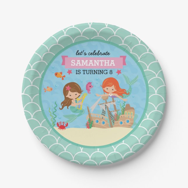 Mermaid Birthday Party Paper Plate (Front)