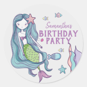 Mermaid Birthday Party Personalised Classic Round Sticker