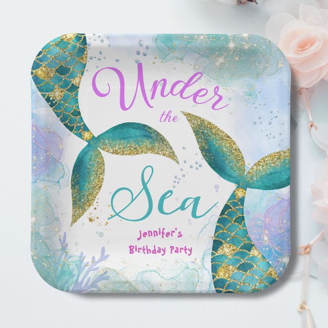 Mermaid Birthday Party Purple Teal Paper Paper Plate (Creator Uploaded)