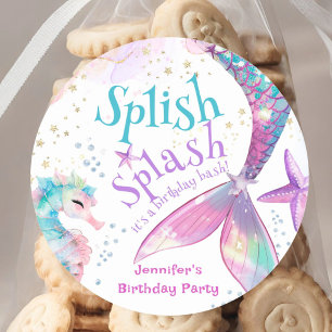 Mermaid Birthday Party Splish Splash Classic Round Sticker