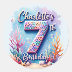 Mermaid Birthday Party Sticker – Custom Name & Age
