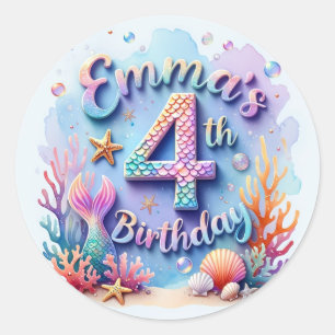 Mermaid Birthday Party Sticker – Custom Name & Age