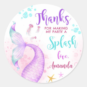 Mermaid Birthday Party Thank You Classic Classic Round Sticker