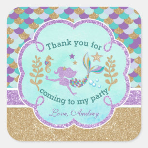 Mermaid Birthday Party Thank you Favour Sticker