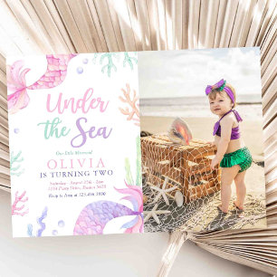 Mermaid Birthday Party Under The Sea Mermaid Photo Invitation