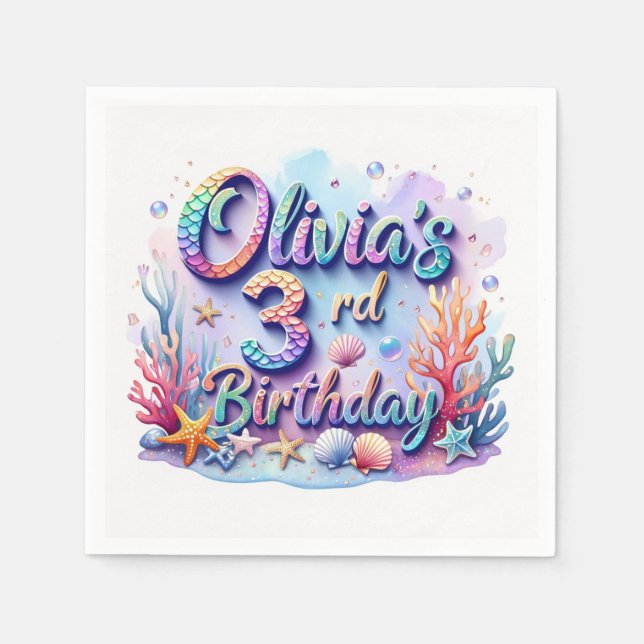 Mermaid Birthday Party – Under the Sea Party  Napk Napkin (Front)