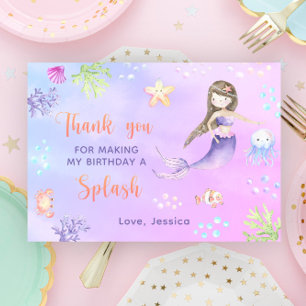 Mermaid Birthday Party Under The Sea the Thank you Card
