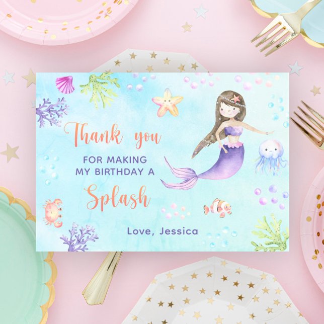Mermaid Birthday Party Under The Sea the Thank you Card (Creator Uploaded)