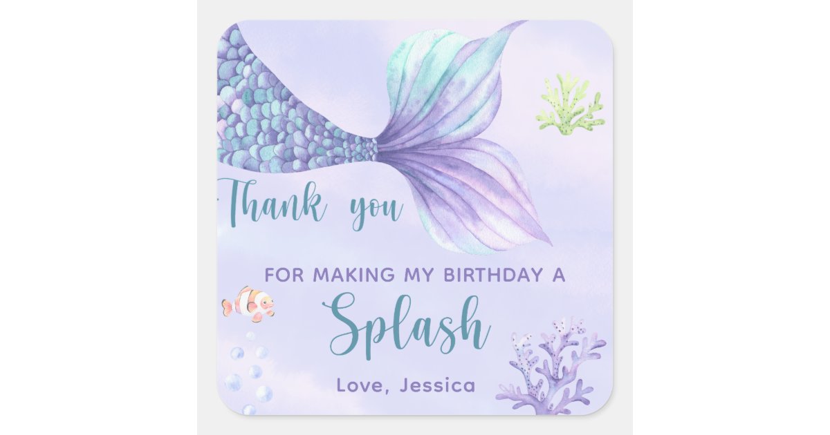 Mermaid Birthday Party Under The Sea the Thank you Square Sticker | Zazzle