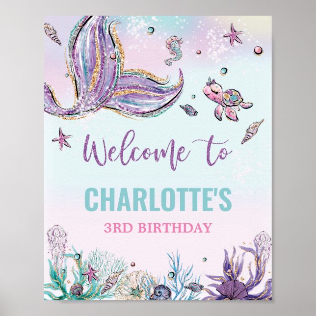 Mermaid Birthday Party Under the Sea Welcome Sign (Front)
