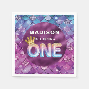 Mermaid Birthday Personalised Pink Blue Napkin