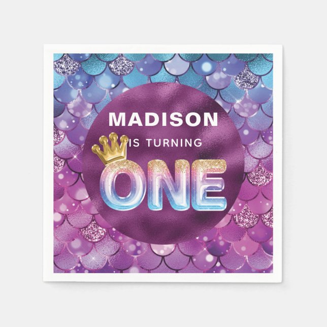 Mermaid Birthday Personalised Pink Blue Napkin (Front)