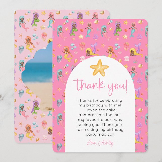 Mermaid Birthday Photo Thank You Invitation (Front/Back)