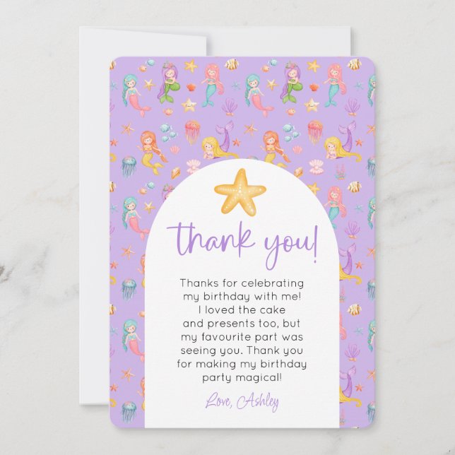 Mermaid Birthday Photo Thank You Invitation (Front)