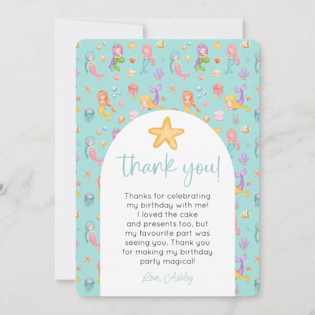 Mermaid Birthday Photo Thank You Invitation (Front)