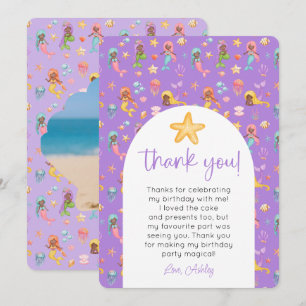 Mermaid Birthday Photo Thank You Invitation