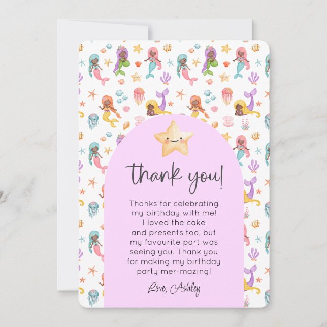 Mermaid Birthday Photo Thank You Invitation (Front)