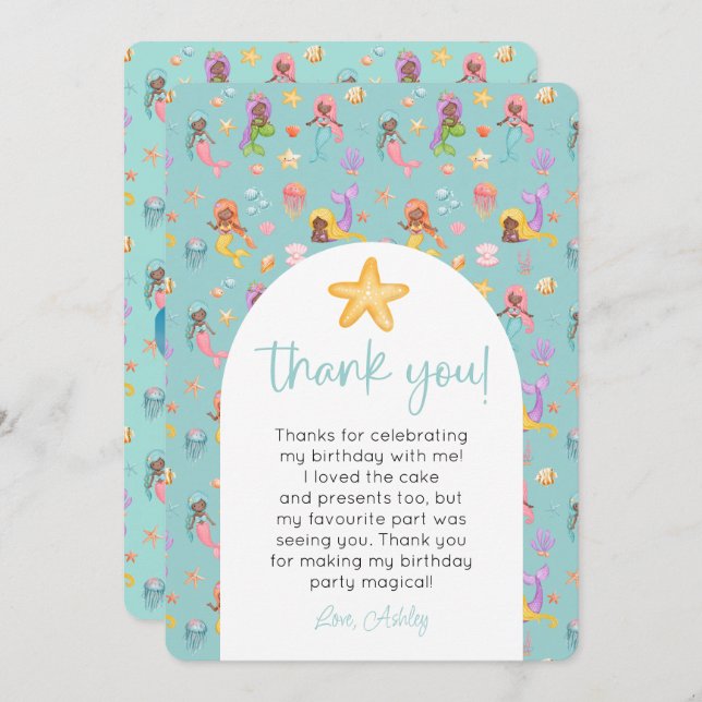 Mermaid Birthday Photo Thank You Invitation (Front/Back)
