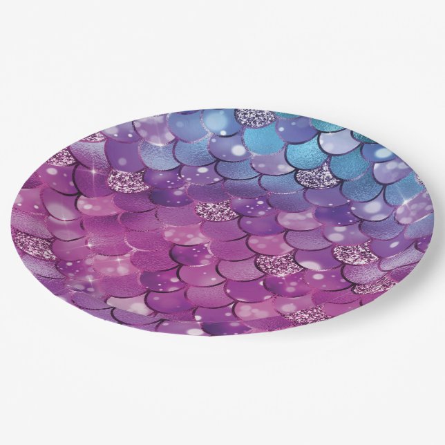 Mermaid Birthday Pink Blue Paper Plate (Angled)