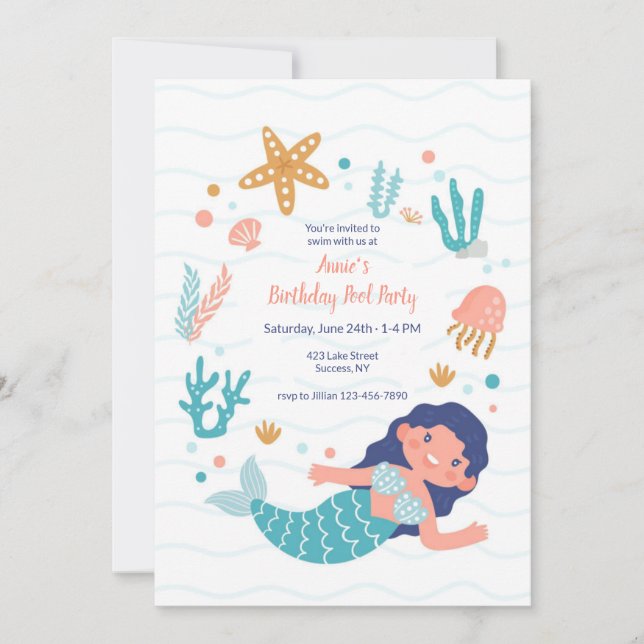 Mermaid Birthday Pool Party Invitation (Front)