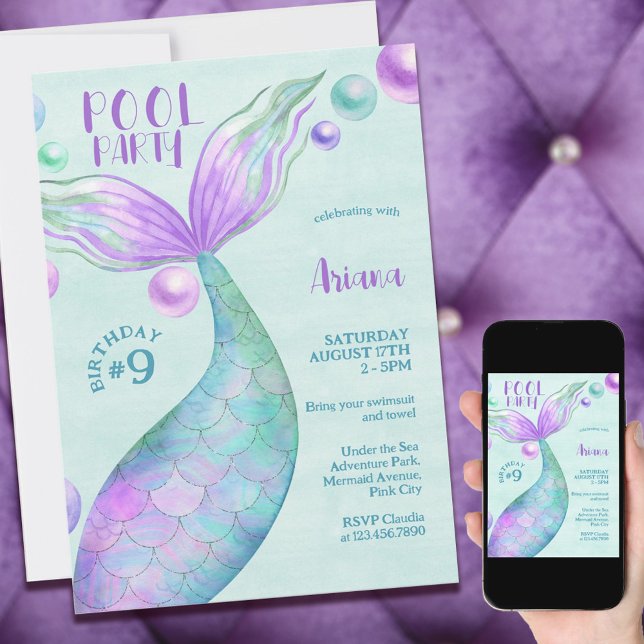 Mermaid Birthday Pool Party Invitation (Creator Uploaded)