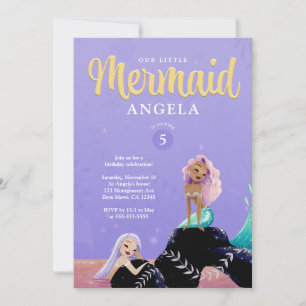 Mermaid Birthday Purple Invitation