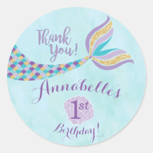 Mermaid Birthday Round Stickers   Party Favour