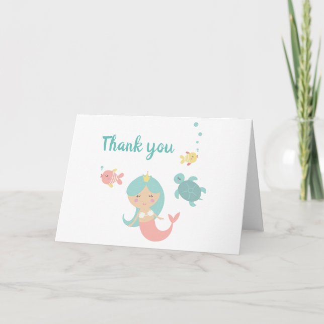 Mermaid Birthday Thank You Card (Front)