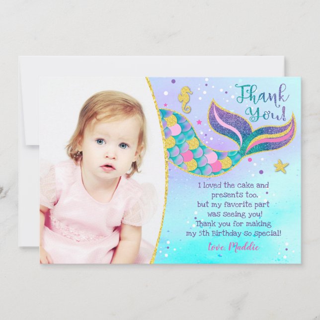 Mermaid Birthday Thank You Cards (Front)