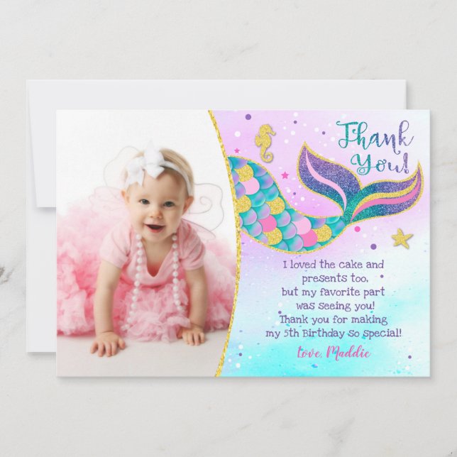 Mermaid Birthday Thank You Cards (Front)