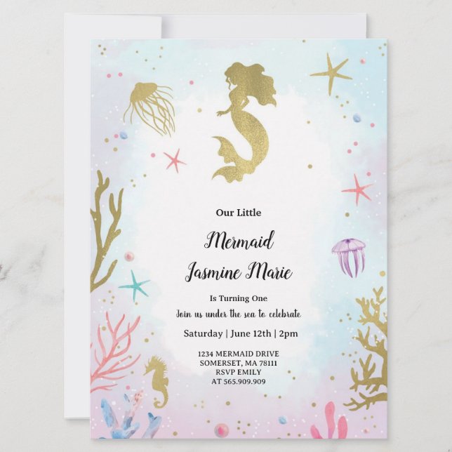   Mermaid   Birthday  under sea invitation (Front)