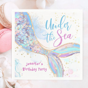 Mermaid Birthday Under The Sea Blue Paper Napkin