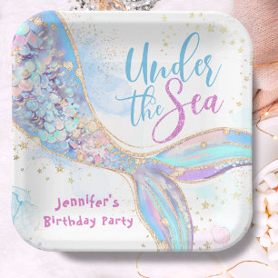 Mermaid Birthday Under The Sea Blue Paper Plates