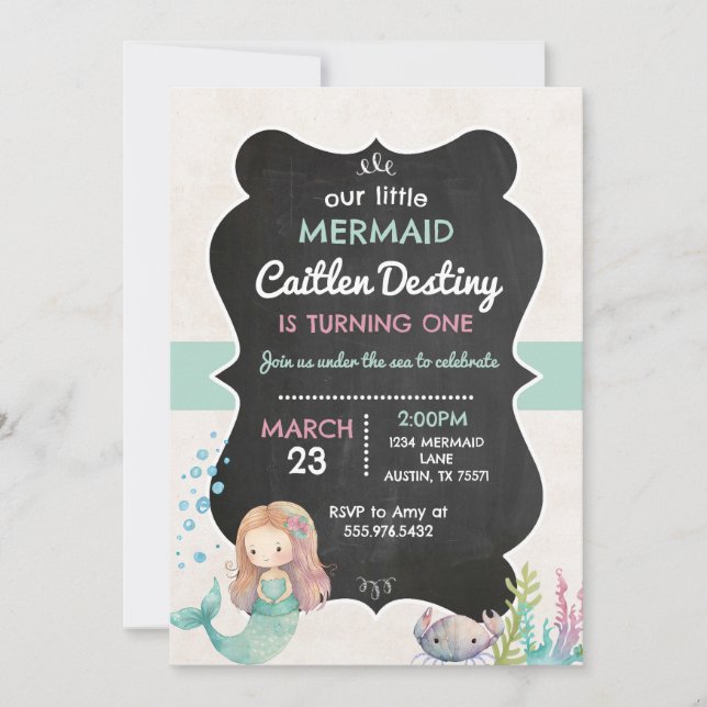 Mermaid Birthday Under The Sea Invitation (Front)