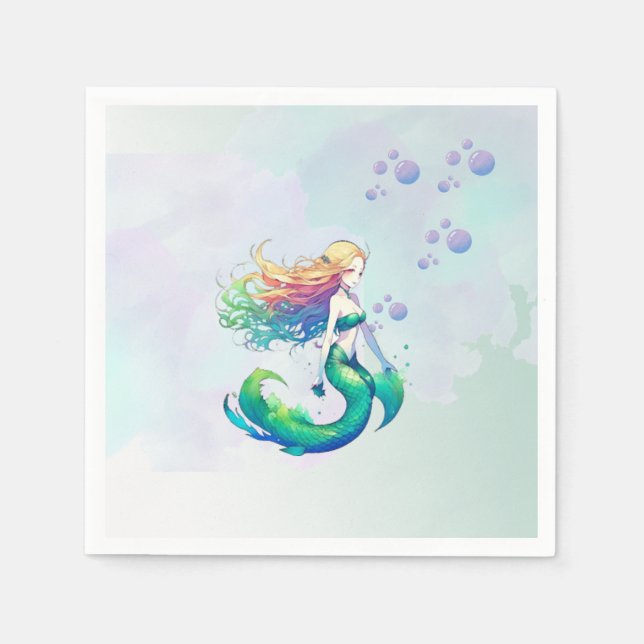Mermaid Birthday under the Sea Napkin (Front)