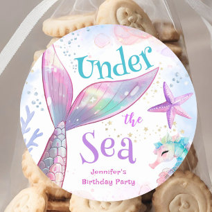 Mermaid Birthday Under The Sea Pink Purple Classic Round Sticker