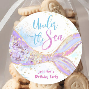 Mermaid Birthday Under The Sea Purple Classic Round Sticker